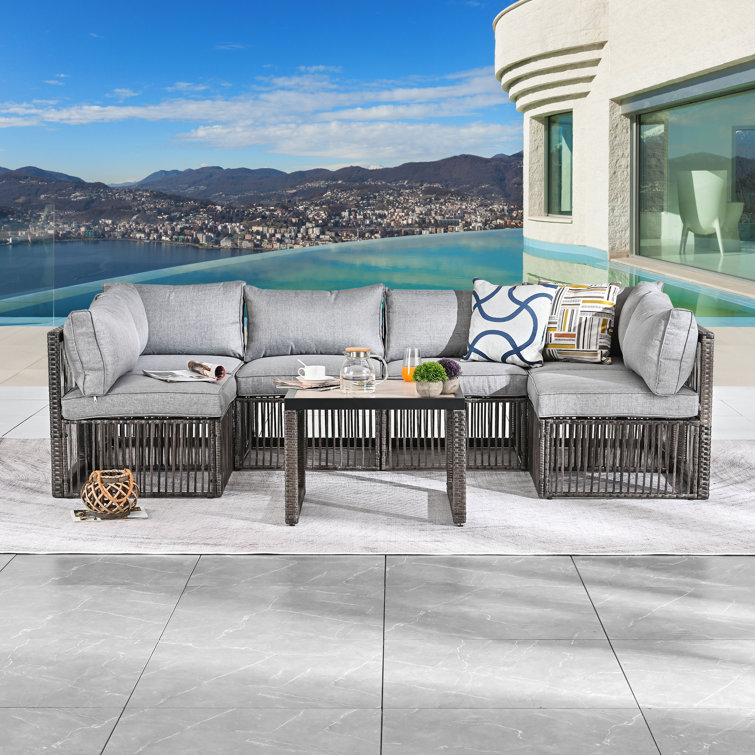 FestivalDepot 5 Piece Sectional Seating Group with Cushions & Reviews